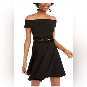 B.darlin juniors off-the-shoulder fit and flare dress in black size 13/14.